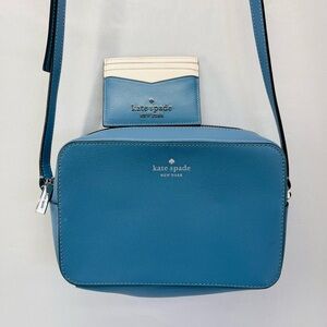 Kate Spade Smokey Blue Sienna Crossbody‎ Bag with Staci Slim Cardholder